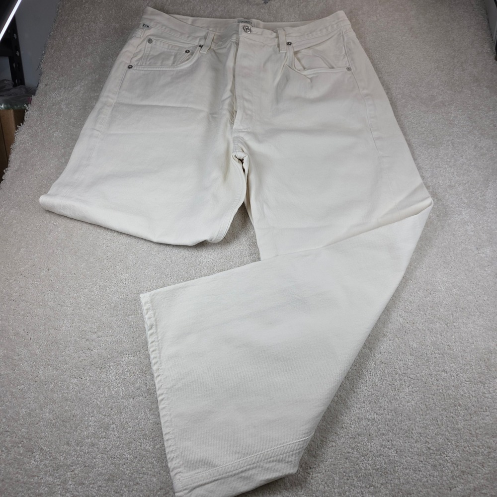 Citizens of Humanity Gaucho Jeans Womens 32 Cream Wide Leg High Rise Button Fly